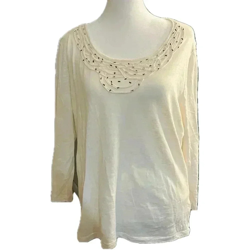Jones New York Sport Cream Tee with Beads XL